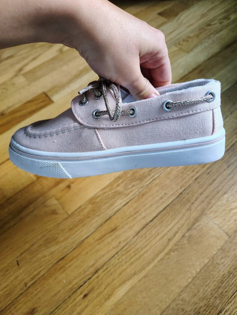 Girls Pink Canvas Boat Shoes with Metallic Laces size 13